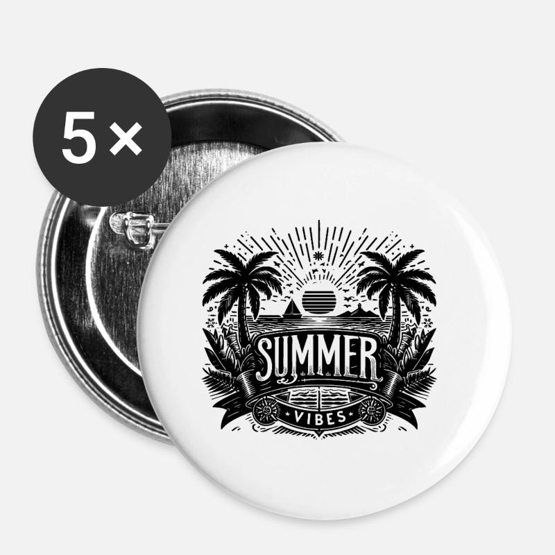 SUMMER Vibes, Beach Design - Buttons groß 56 mm (5er Pack) - Weiß