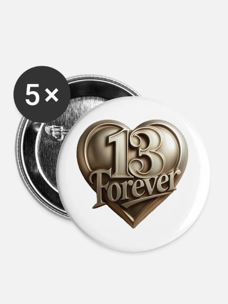 13forever in Herzform - Buttons groß 56 mm (5er Pack) - Weiß