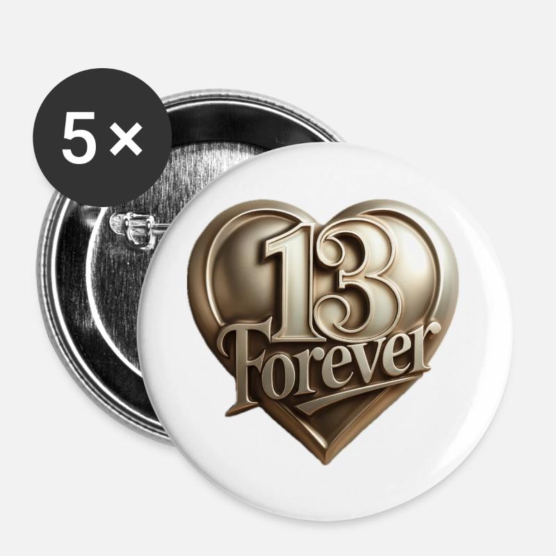 13forever in Herzform - Buttons groß 56 mm (5er Pack) - Weiß