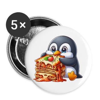Cute Penguin Lasagna Italian Food Comic - Buttons large 2.2''/56 mm (5-pack) - white - Front
