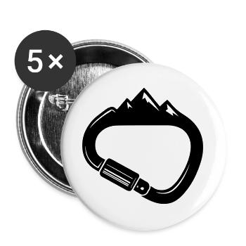 Karabiner und Berge – Einfach Klettern - Buttons groß 56 mm (5er Pack) - Weiß - Vorne
