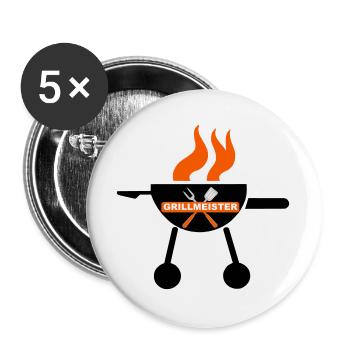 Grillmeister – Lustiges BBQ Design für ech - Buttons groß 56 mm (5er Pack) - Weiß - Vorne