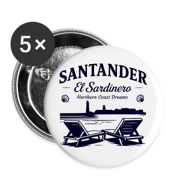 Santander El Sardinero Strand - Traum an der Nordküste - Buttons groß 56 mm (5er Pack) - Weiß - Vorne