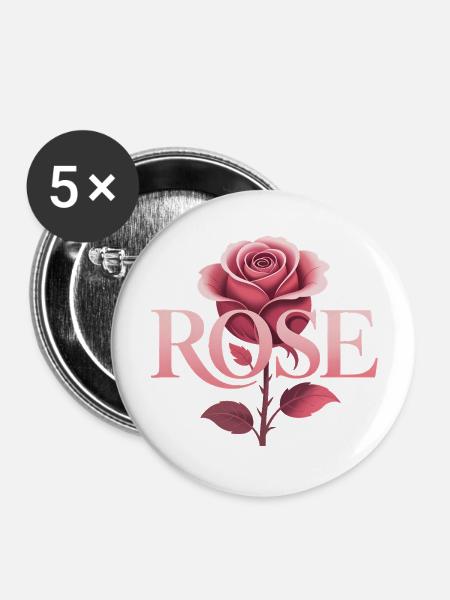 Rose - Cooles botanisches Logo - Buttons groß 56 mm (5er Pack) - Weiß