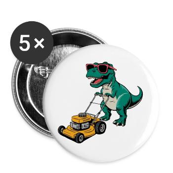 Dinosaur with Sunglasses Mowing Lawn - Buttons large 2.2''/56 mm (5-pack) - white - Front