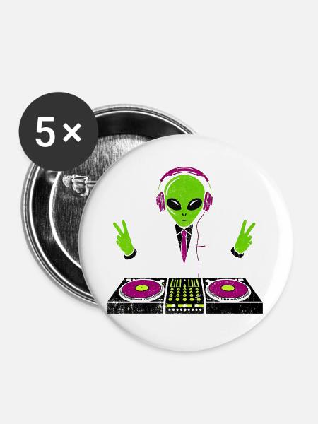 Außerirdischer DJ mit Neon-Kopfhörern - Buttons groß 56 mm (5er Pack) - Weiß