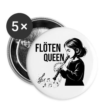 Blockflöte - Flöten Queen - Buttons groß 56 mm (5er Pack) - Weiß - Vorne