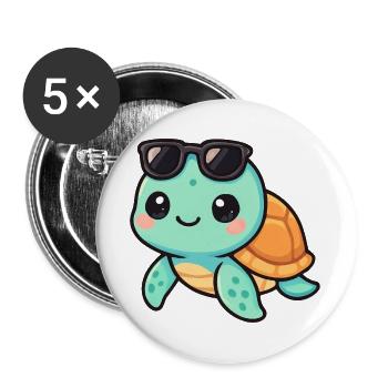 Cute turtle cartoon with sunglasses - Buttons large 2.2''/56 mm (5-pack) - white - Front