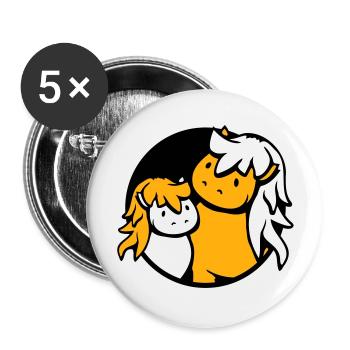2 Mignon Chevaux Enfant Famille Maman Papa Maman Père - Lot de 5 grands badges (56 mm) - blanc - Devant