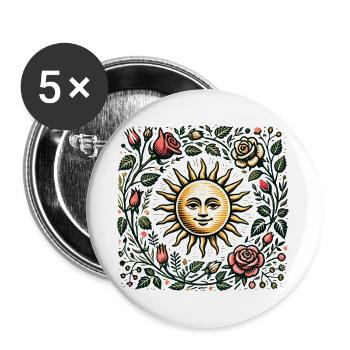 Sonne und florale botanische Illustration - Buttons groß 56 mm (5er Pack) - Weiß - Vorne