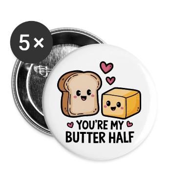 Kawaii Toast and Butter Quote - Buttons large 2.2''/56 mm (5-pack) - white - Front