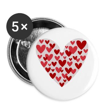 Viele Herzen Muster - Buttons groß 56 mm (5er Pack) - Weiß - Vorne