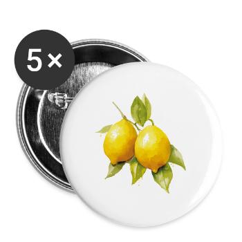 Zitronen mit Blättern - Frisches Retro-Design - Buttons groß 56 mm (5er Pack) - Weiß - Vorne