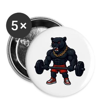 Starker Panther mit Goldkette beim Gewichtheben - Buttons groß 56 mm (5er Pack) - Weiß - Vorne