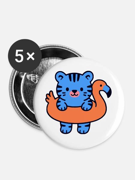 Kleiner schwebender blauer Tiger - Buttons groß 56 mm (5er Pack) - Weiß