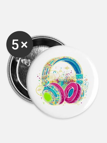 Lebendiges abstraktes Kopfhörerdesign - Buttons groß 56 mm (5er Pack) - Weiß