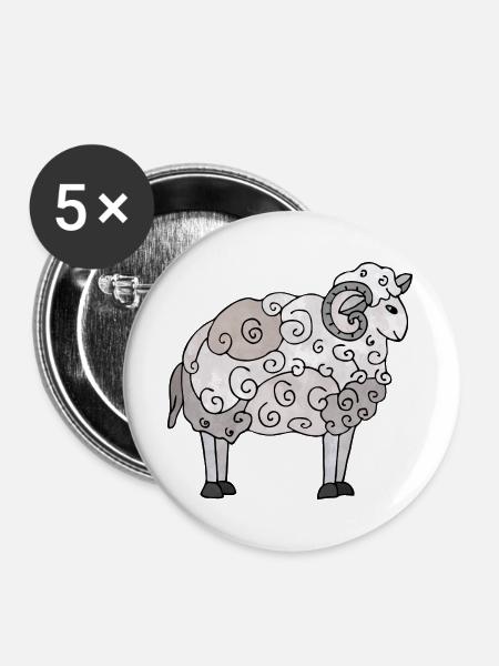 Widder - Buttons groß 56 mm (5er Pack) - Weiß