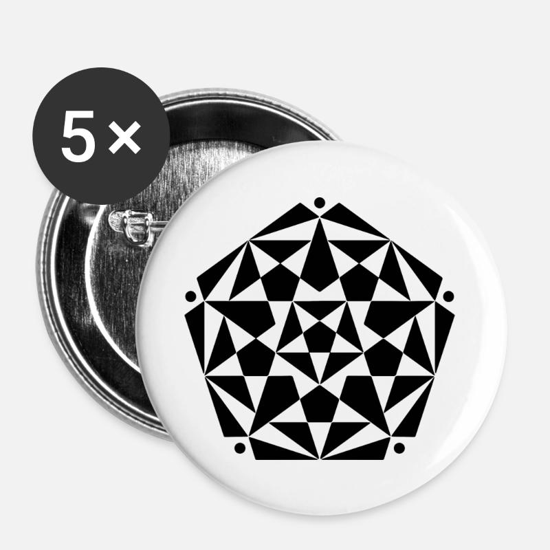 Fractal Pentagram Star Design - Buttons large 2.2''/56 mm (5-pack) - white