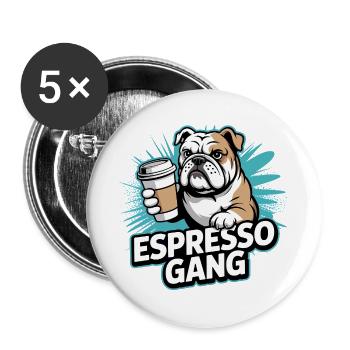 Espresso Gang Bulldog - Lot de 5 grands badges (56 mm) - blanc - Devant