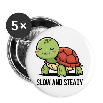 Schildkröte Slow and Steady für Tierliebhaber - Buttons groß 56 mm (5er Pack) - Weiß - Vorne