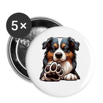 Sprich mit der Pfote Australian Shepherd Aussie  - Buttons groß 56 mm (5er Pack) - Weiß - Vorne