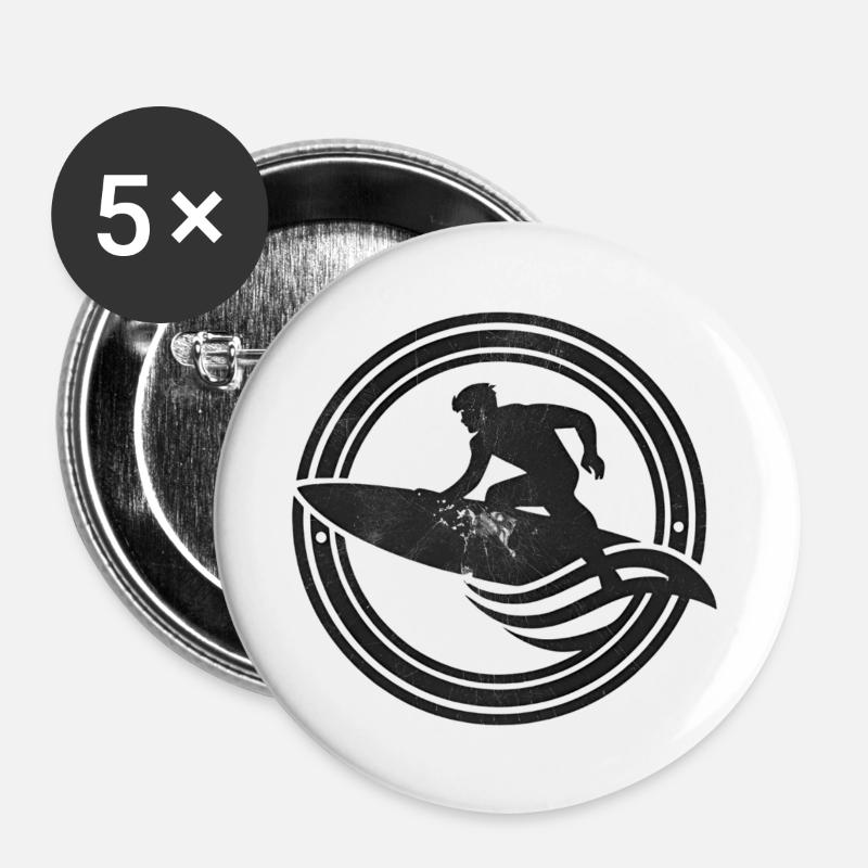 Surfer silhouette on wave - Buttons large 2.2''/56 mm (5-pack) - white