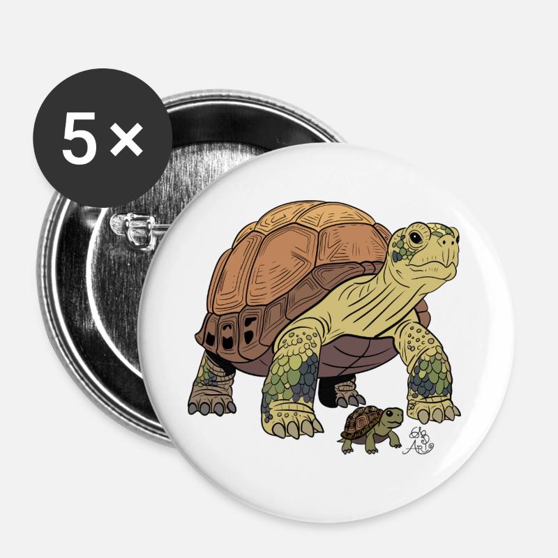 Detailed turtle with cub - Buttons large 2.2''/56 mm (5-pack) - white