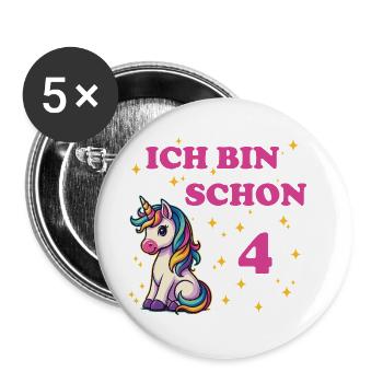 Children's Birthday 4, Dancing Funny Unicorn - Buttons large 2.2''/56 mm (5-pack) - white - Front