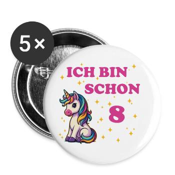 Children's Birthday 8, Dancing Funny Unicorn - Buttons large 2.2''/56 mm (5-pack) - white - Front