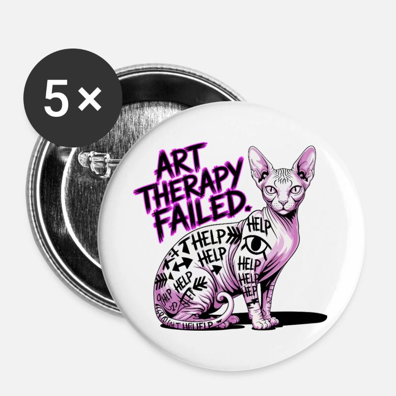 Cat Art Therapy Fail - Buttons large 2.2''/56 mm (5-pack) - white