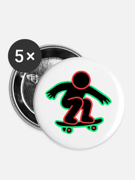 Neon Skateboarder Linienkunst - Buttons groß 56 mm (5er Pack) - Weiß