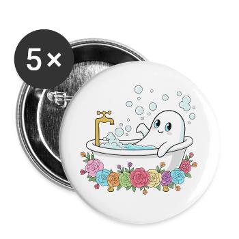 Funny ghost in the flower bath - Buttons large 2.2''/56 mm (5-pack) - white - Front