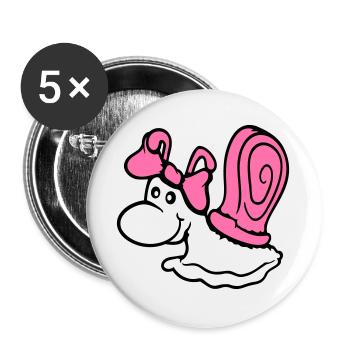 Schnecke Mädchen weiblich süß hübsch Schleife Frau - Buttons groß 56 mm (5er Pack) - Weiß - Vorne