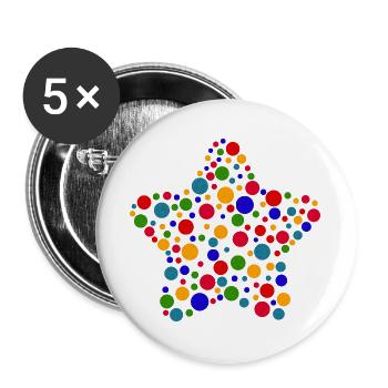 Fleckiger Stern T-Shirt | Bunte Punkte Grafik - Buttons groß 56 mm (5er Pack) - Weiß - Vorne
