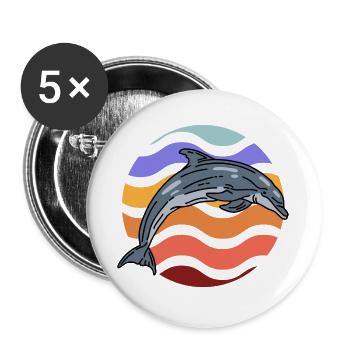 Dolphin in wave pattern - Buttons large 2.2''/56 mm (5-pack) - white - Front