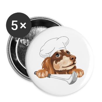 Teckel rêveur cuisinier avec une louche - Lot de 5 grands badges (56 mm) - blanc - Devant