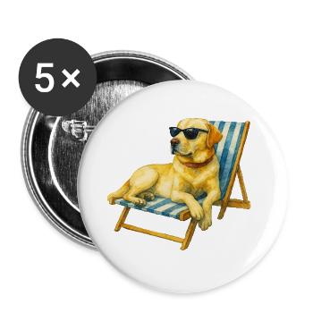 Labrador Hund Sommer Chill Geschenkidee - Buttons groß 56 mm (5er Pack) - Weiß - Vorne