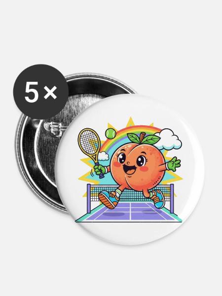 Pfirsich Tennis - Buttons groß 56 mm (5er Pack) - Weiß