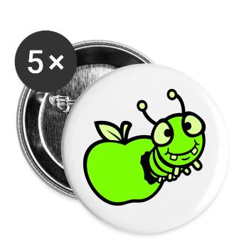 Caterpillar peeps apple hole comic funny cute cute - Buttons large 2.2''/56 mm (5-pack) - white - Front