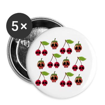 Crânes de cerises et de fraises - Lot de 5 grands badges (56 mm) - blanc - Devant