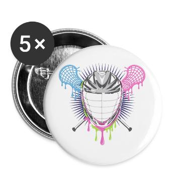  Lacrosse Helm Mit Gekreuzten Schlägern In Blau - Buttons groß 56 mm (5er Pack) - Weiß - Vorne