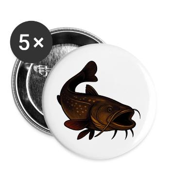 Wels Illustration für Angler und Naturfreunde - Buttons groß 56 mm (5er Pack) - Weiß - Vorne