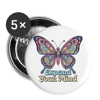 Psychedelic Retro – Expand Your Mind - Buttons large 2.2''/56 mm (5-pack) - white - Front