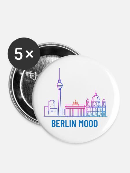 Berlin Mood Neon Skyline - Buttons groß 56 mm (5er Pack) - Weiß