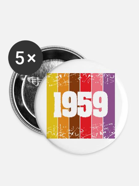 Jahreszahl 1959 - Buttons groß 56 mm (5er Pack) - Weiß
