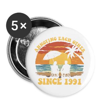 Anniversaire du harcèlement mutuel depuis 1991 - Lot de 5 grands badges (56 mm) - blanc - Devant