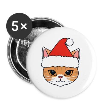 Chat de Noël avec chapeau de Père Noël - Lot de 5 grands badges (56 mm) - blanc - Devant