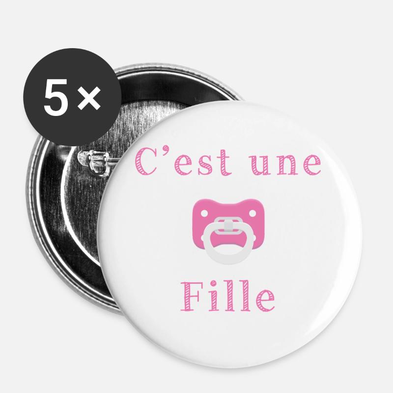 Geburt - es ist ein Mädchen - Buttons groß 56 mm (5er Pack) - Weiß