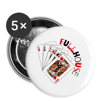 Retro-Spielkarten-Fanfare - Buttons groß 56 mm (5er Pack) - Weiß - Vorne