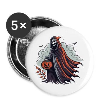 Faucheuse d'Halloween avec citrouille - Lot de 5 grands badges (56 mm) - blanc - Devant